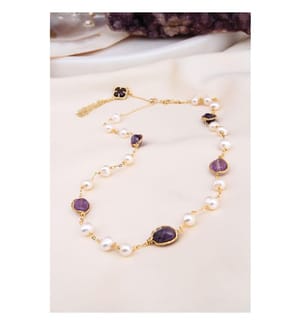 Perle & Amethyst Halskette - Lila