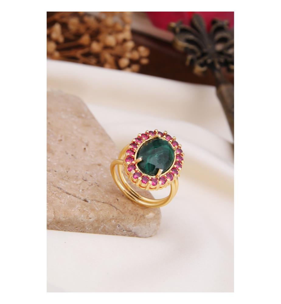 Ring aus Zirkonia und Malahit - Gemischt