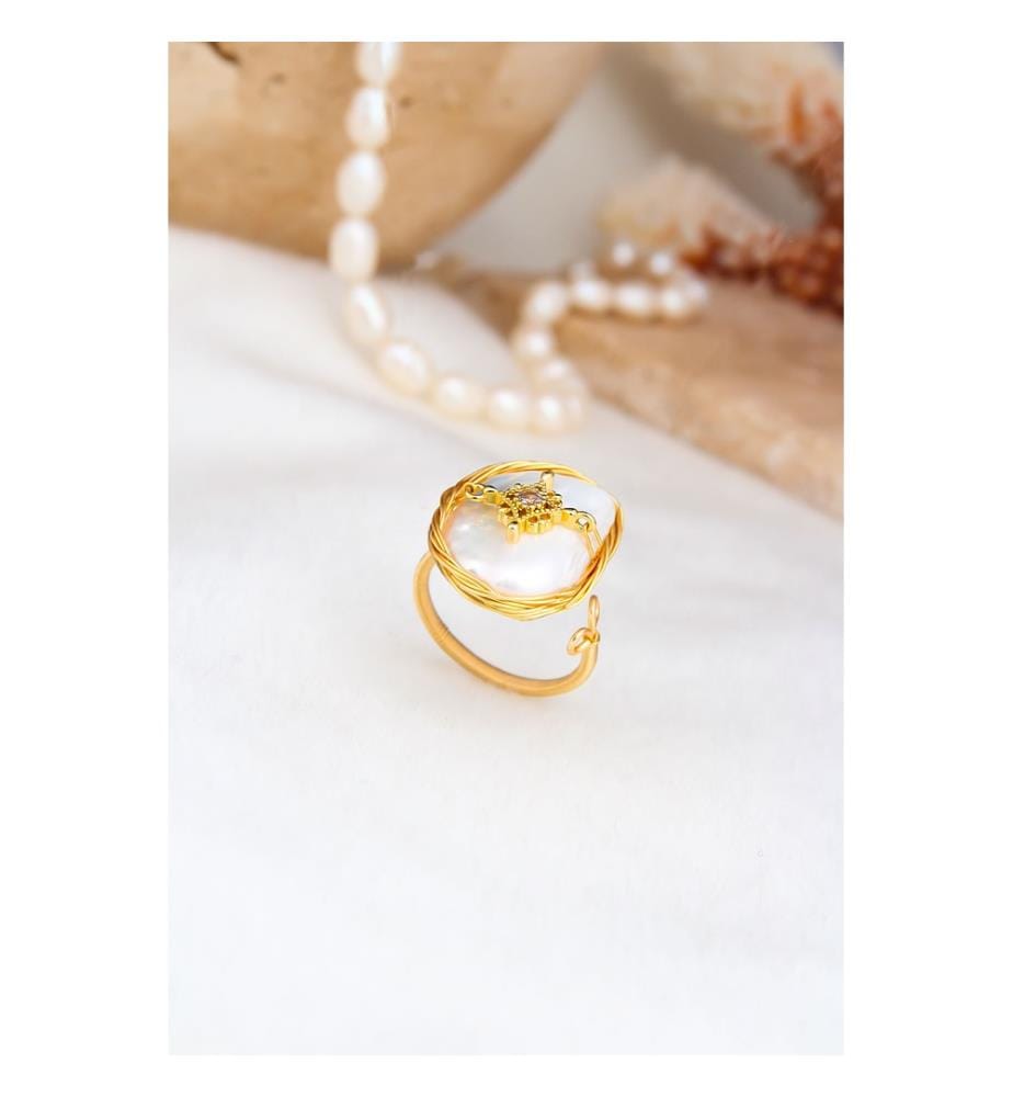 Ring mit Perle und Zirkon - Weiss