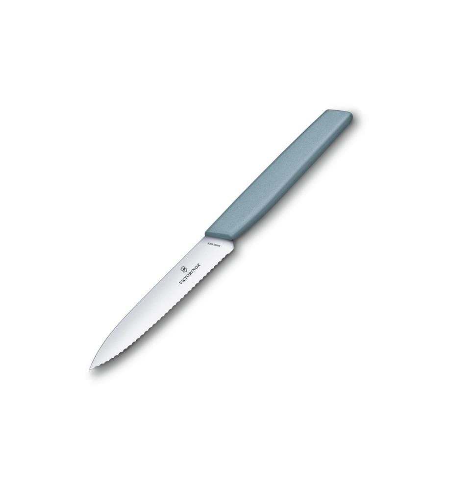 VICTORINOX - Gemüsemesser Swiss Modern mit Wellenschliff 10 cm, Hellblau