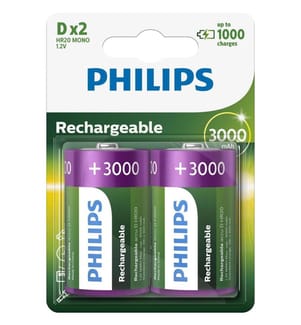 Set di 2 batterie ricaricabili D LR20 3000 mAh