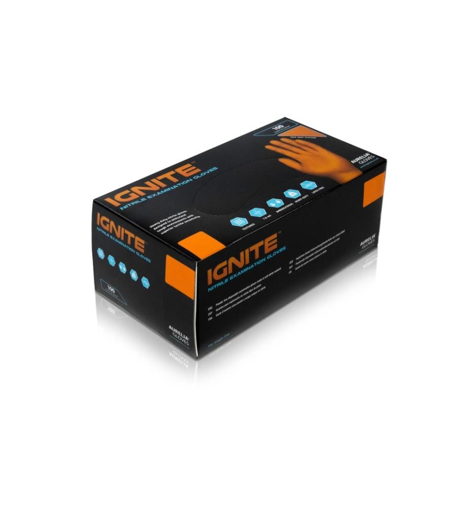 IGNITE - Einweghandschuh Max Grip Nitril, M, Orange, 100 Stück