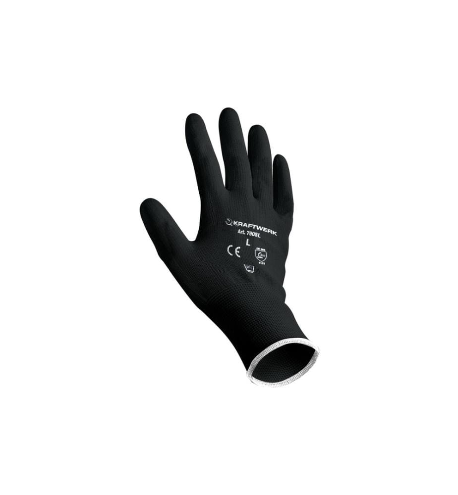 KRAFTWERK - Mechanikerhandschuh 7905L PU L, Schwarz, 12 Stück