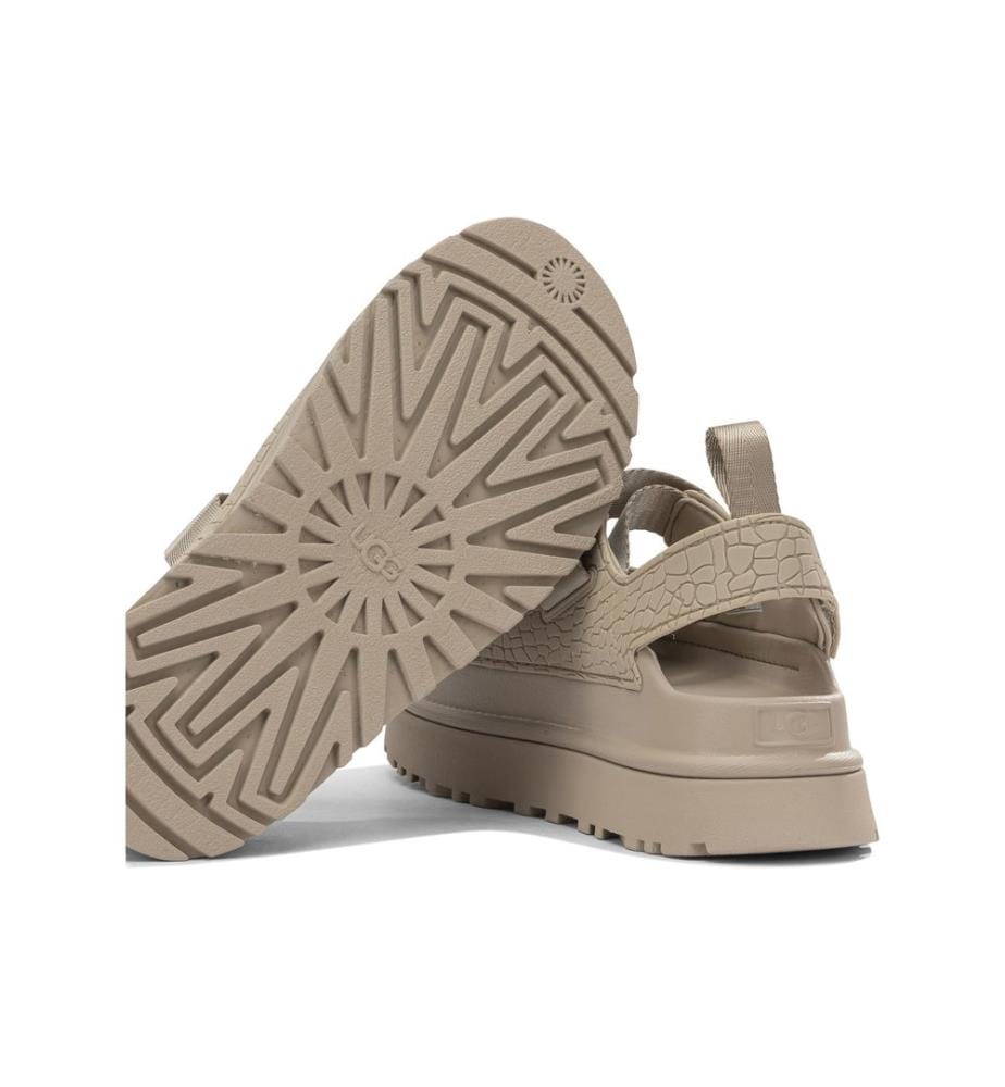 „Goldenglow Embossed“ Flache Sandalen – Beige
