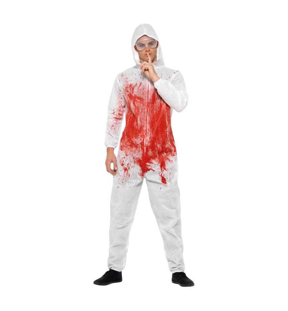 Forensikerkostüm mit Jumpsuit und Schutzbrille