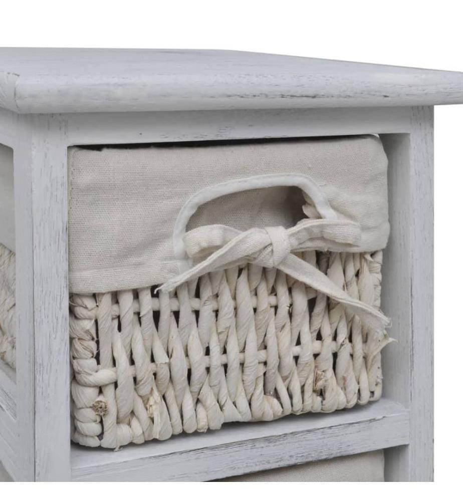 Étagère de rangement en bois 4 paniers en tissage Blanc