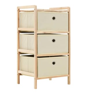 Korb-Kommode mit 3 Stoffkörben Zedernholz Beige