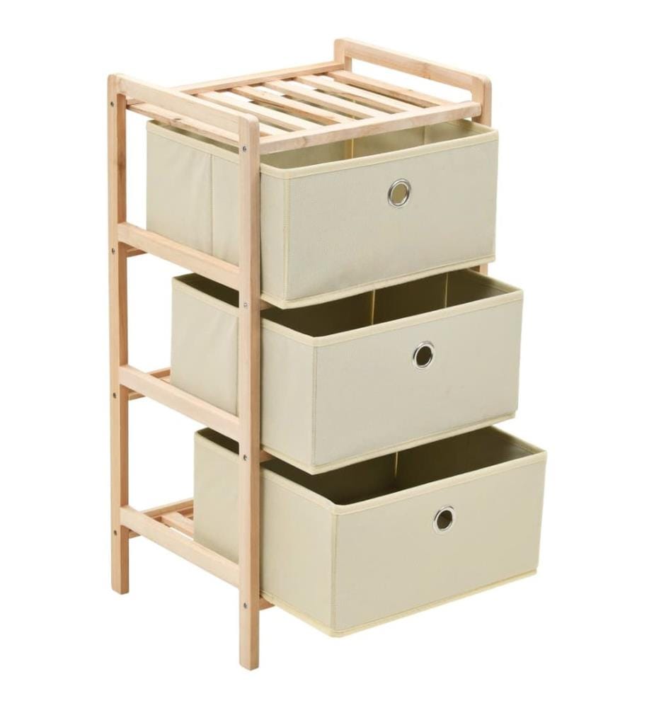 Korb-Kommode mit 3 Stoffkörben Zedernholz Beige