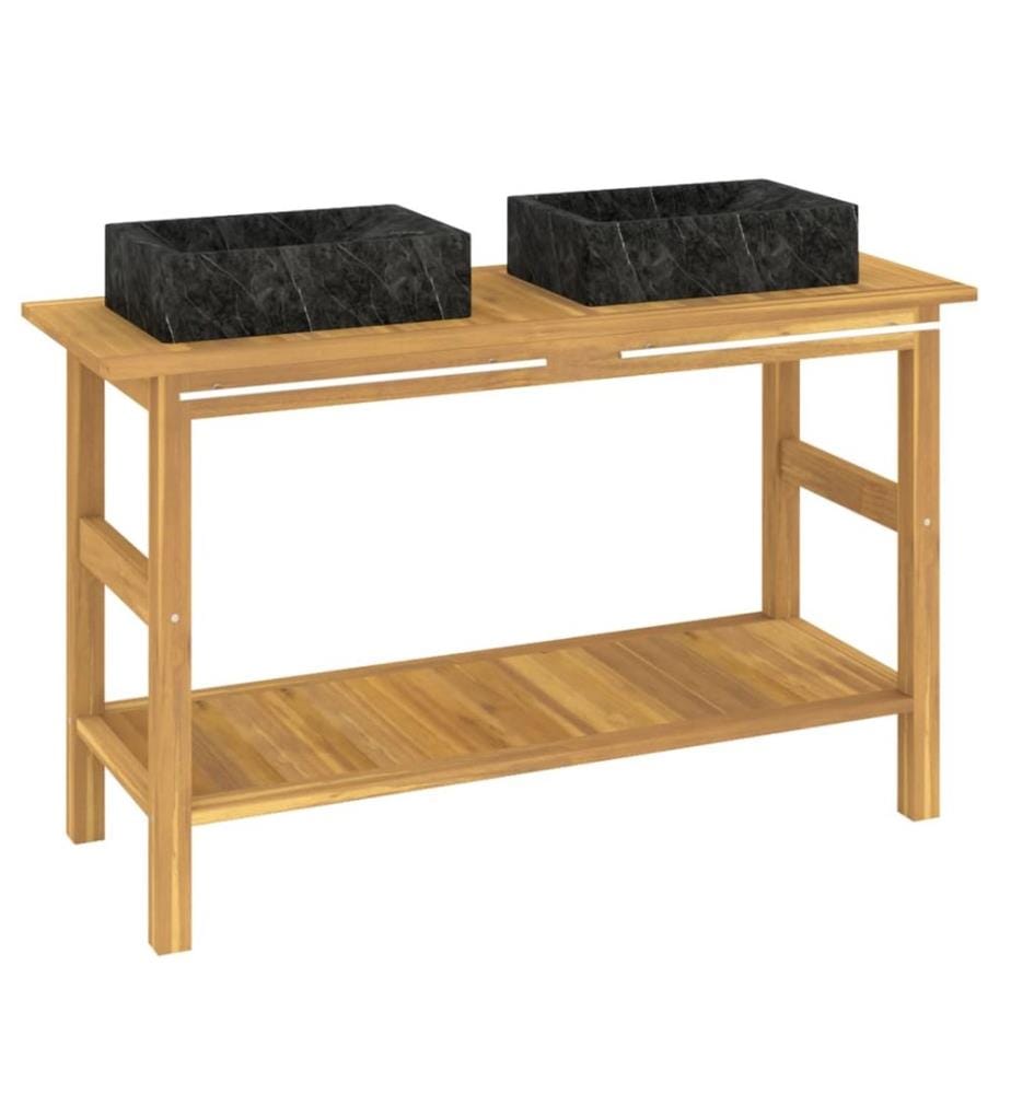 Waschtisch mit Schwarzen Marmorbecken Massivholz Teak