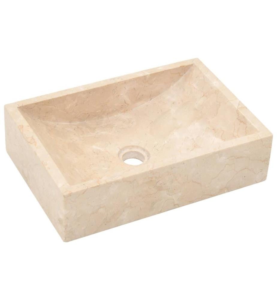 Armoire de salle de bain et lavabos en marbre crème Teck massif