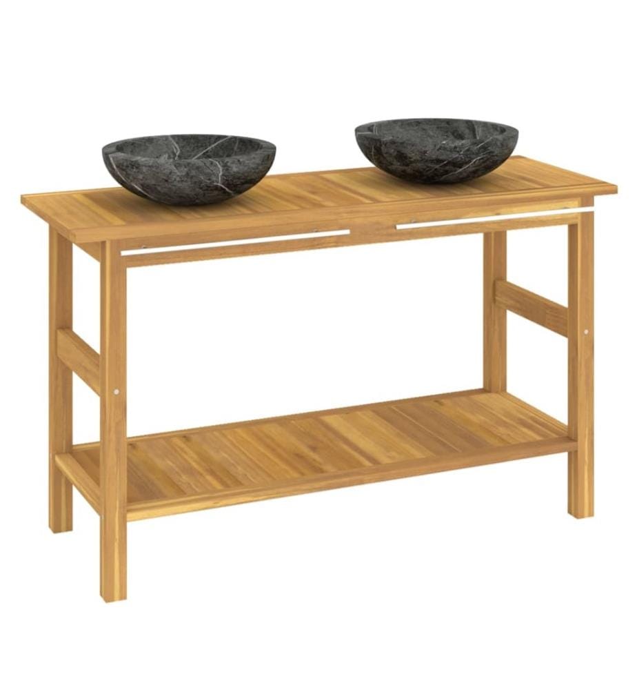 Waschtisch mit Schwarzen Marmorbecken Massivholz Teak