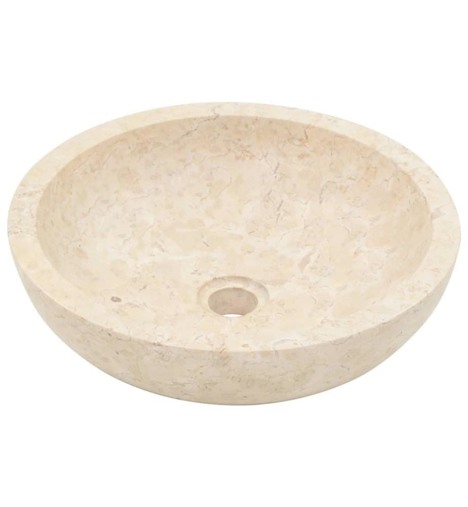 Armoire de salle de bain et lavabos en marbre crème Teck massif