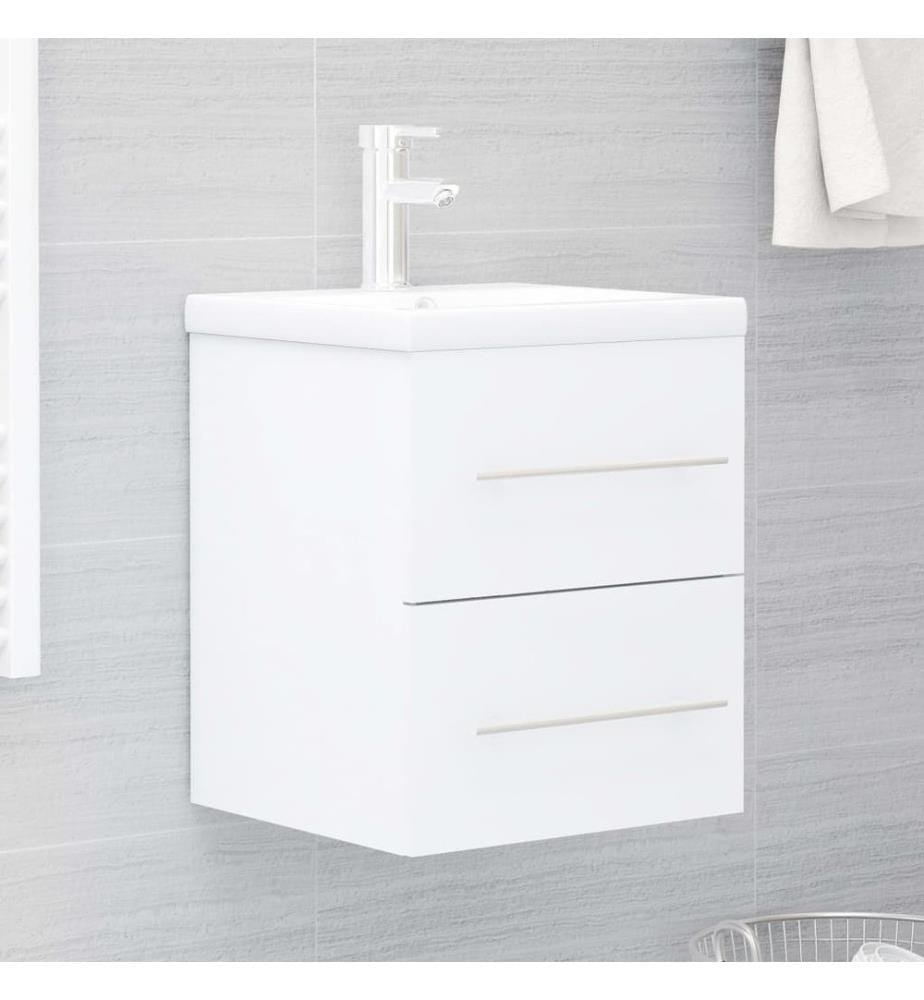 Armoire d'évier avec lavabo intégré Blanc Aggloméré