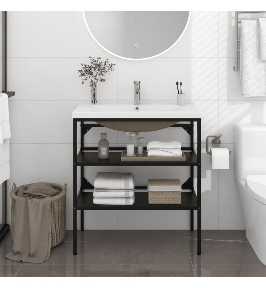 Badezimmer-Waschtischgestell mit Waschbecken Schwarz Eisen