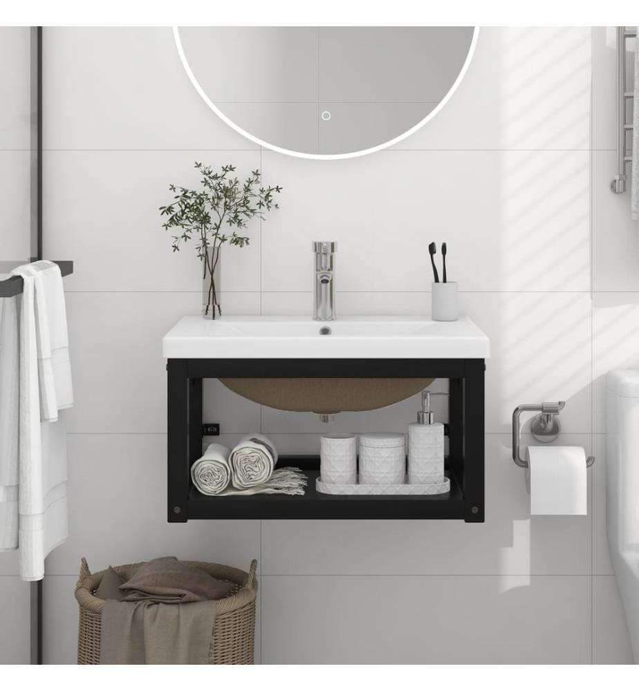 Badezimmer-Waschtischgestell mit Waschbecken Schwarz Eisen