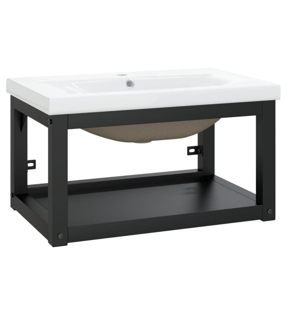 Badezimmer-Waschtischgestell mit Waschbecken Schwarz Eisen