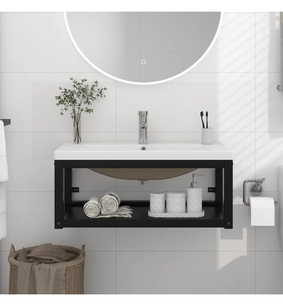 Badezimmer-Waschtischgestell mit Waschbecken Schwarz Eisen