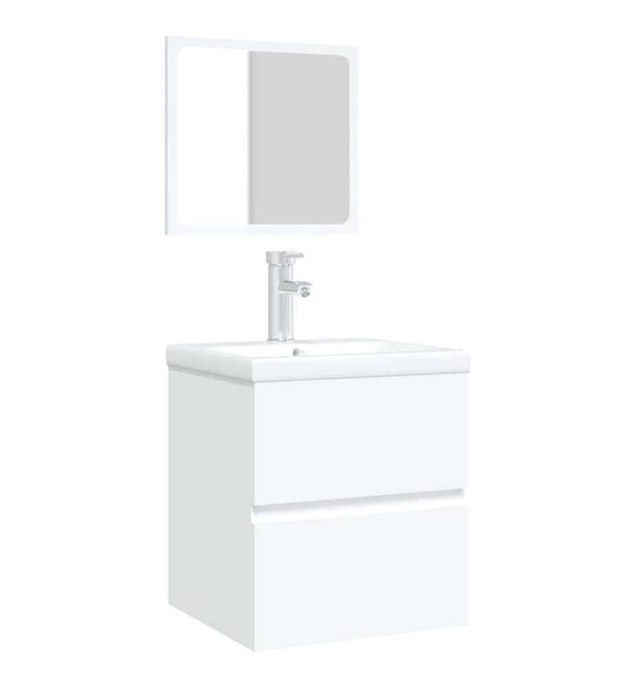 Armoire lavabo de salle de bain avec bassin et miroir Blanc
