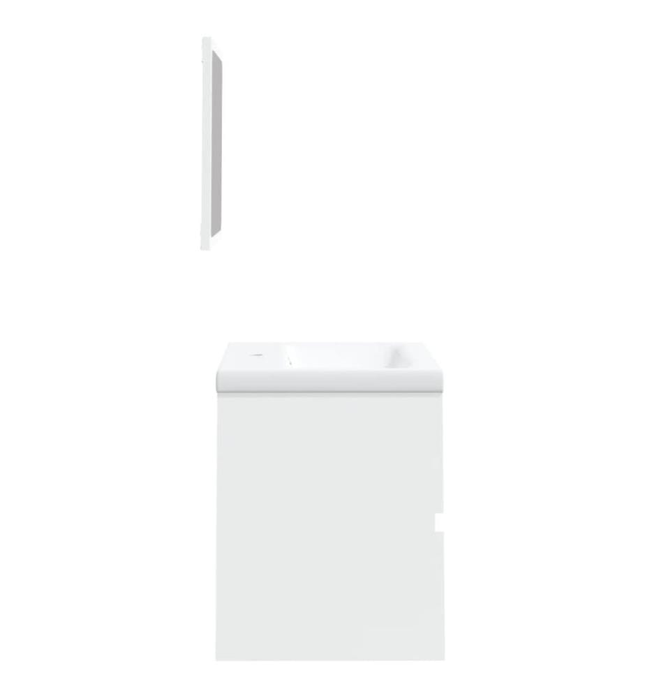 Armoire lavabo de salle de bain avec bassin et miroir Blanc