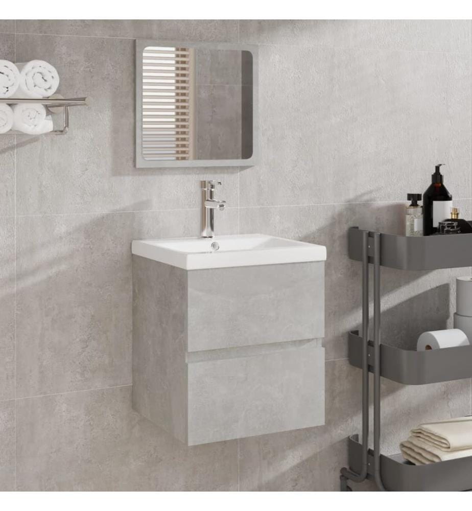 Armoire lavabo de salle de bain et bassin et miroir Gris béton