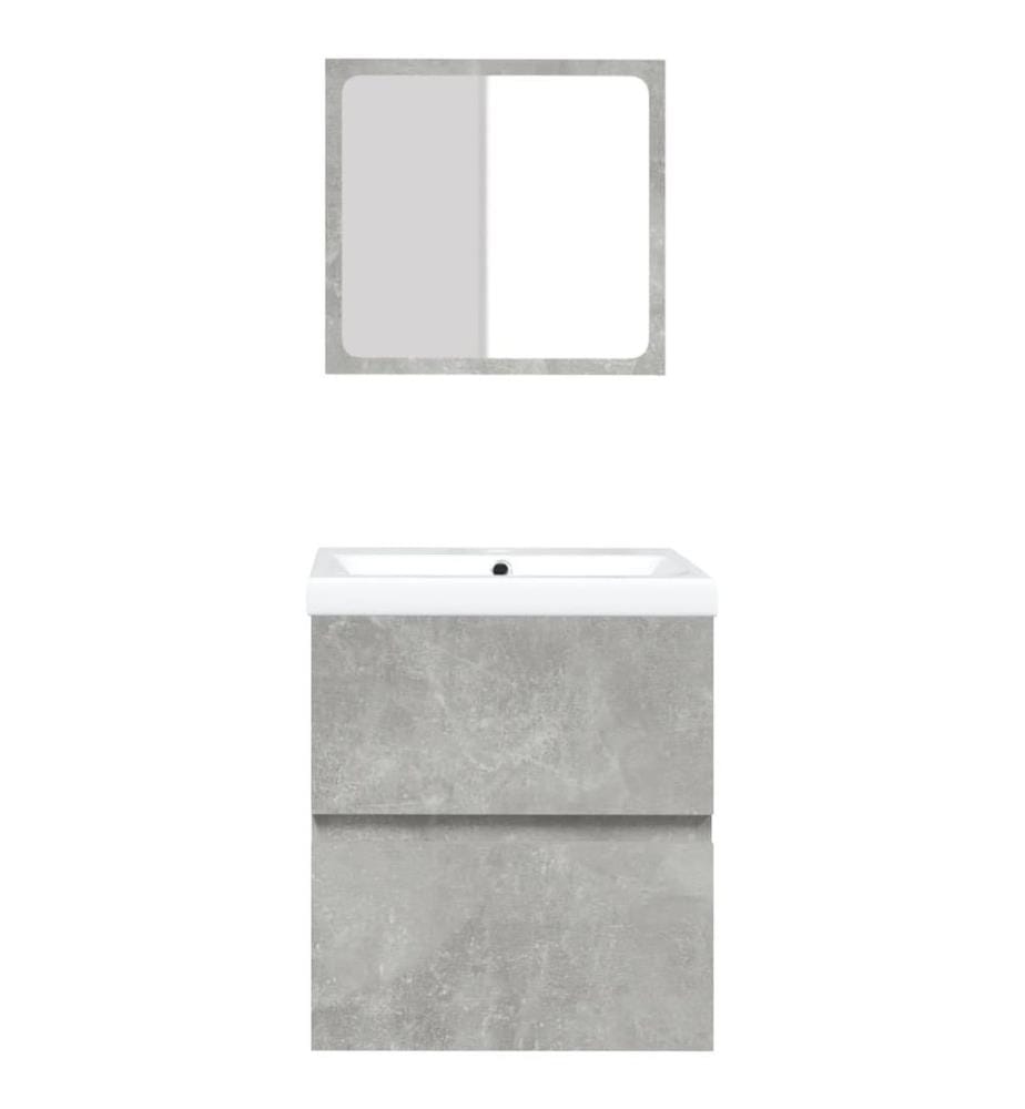 Armoire lavabo de salle de bain et bassin et miroir Gris béton