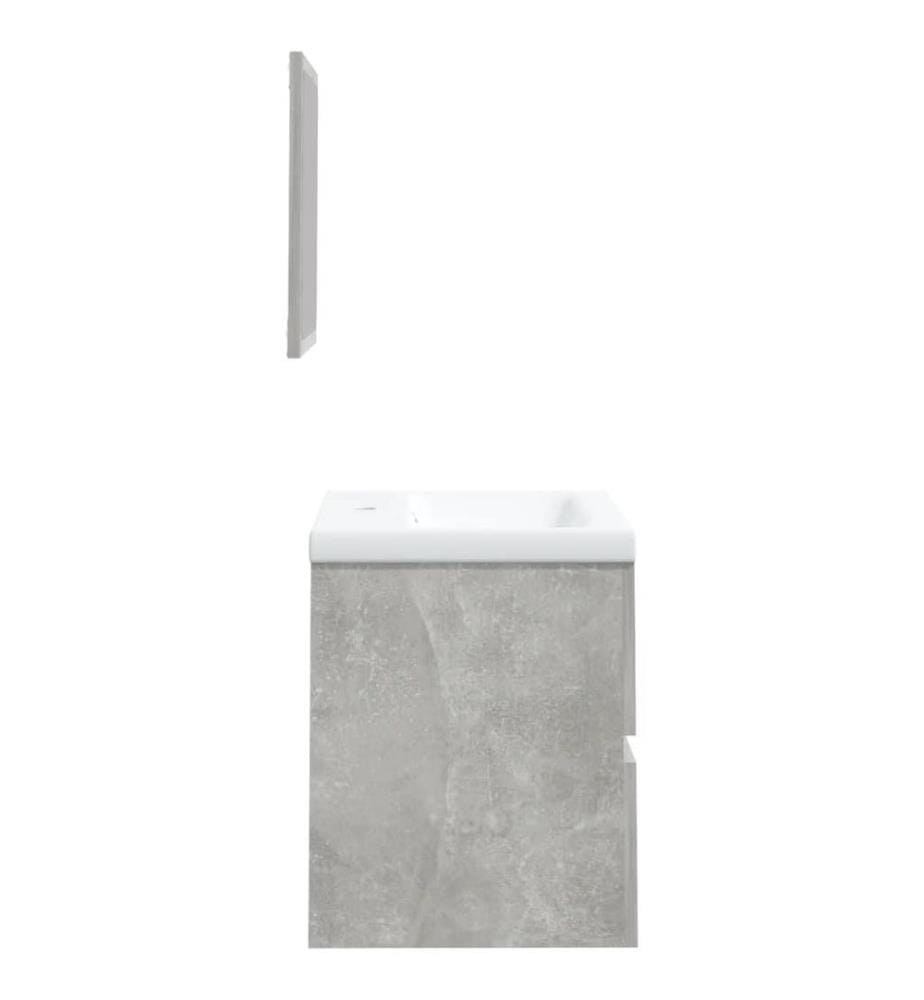 Armoire lavabo de salle de bain et bassin et miroir Gris béton