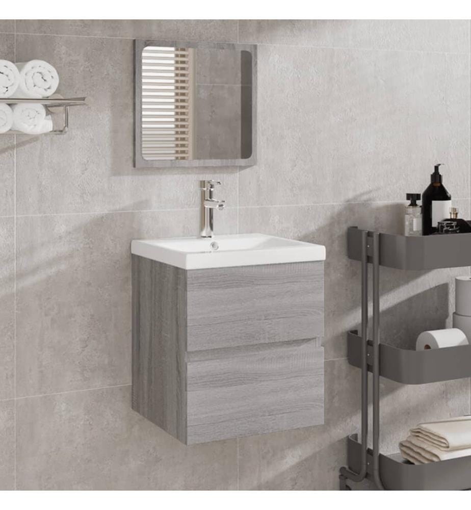 Armoire lavabo de salle de bain et bassin et miroir sonoma gris