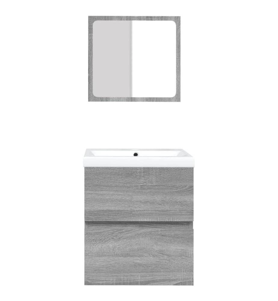 Armoire lavabo de salle de bain et bassin et miroir sonoma gris