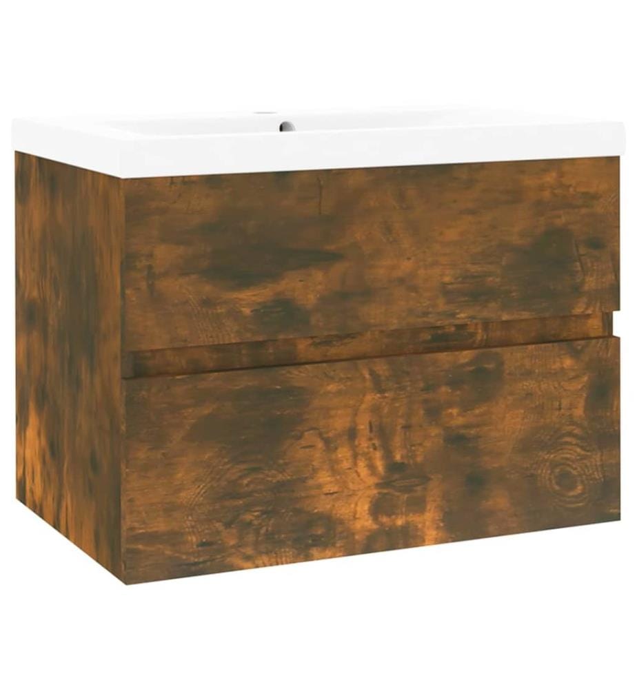 Meuble lavabo avec bassin intégré Chêne fumé Bois d'ingénierie
