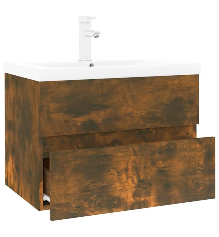 Meuble lavabo avec bassin intégré Chêne fumé Bois d'ingénierie