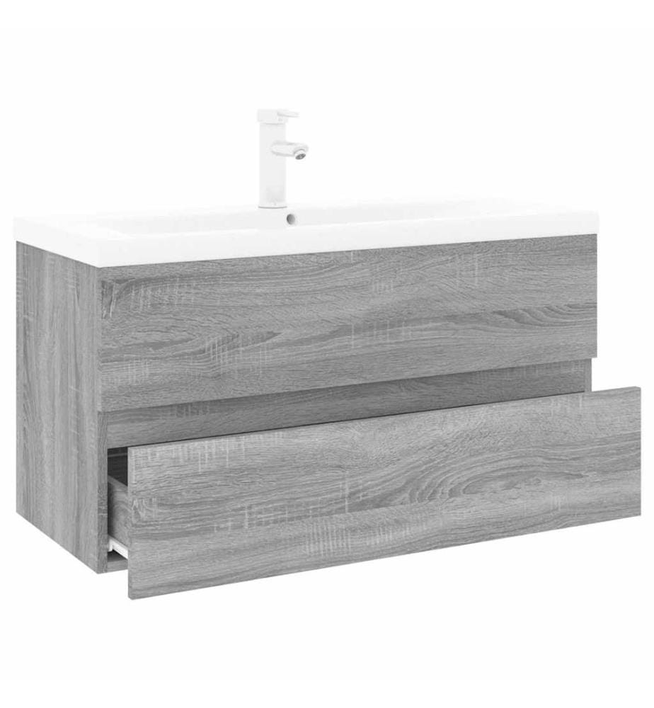 Waschbeckenschrank mit Einbaubecken Grau Sonoma Holzwerkstoff