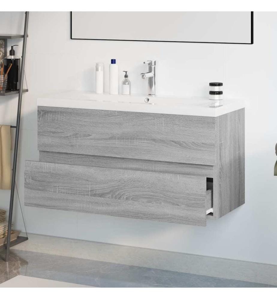 Waschbeckenschrank mit Einbaubecken Grau Sonoma Holzwerkstoff