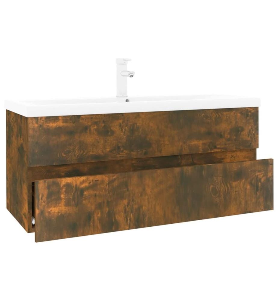 Meuble lavabo avec bassin intégré Chêne fumé Bois d'ingénierie