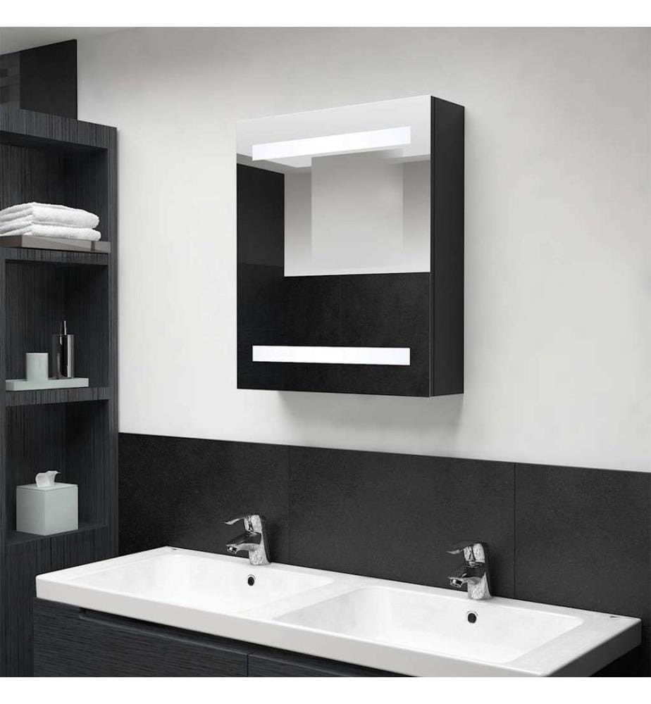 Armoire de salle de bain à miroir LED noir 50x14x60 cm