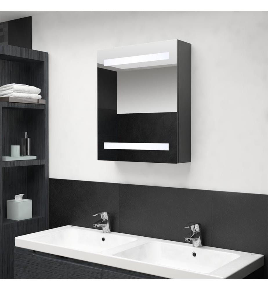 Armoire de salle de bain à miroir LED gris 50x14x60 cm