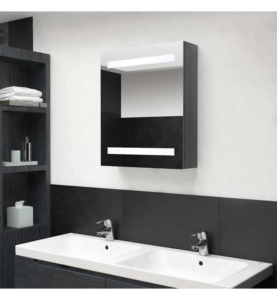 Armoire de salle de bain à miroir LED Gris brillant 50x14x60 cm