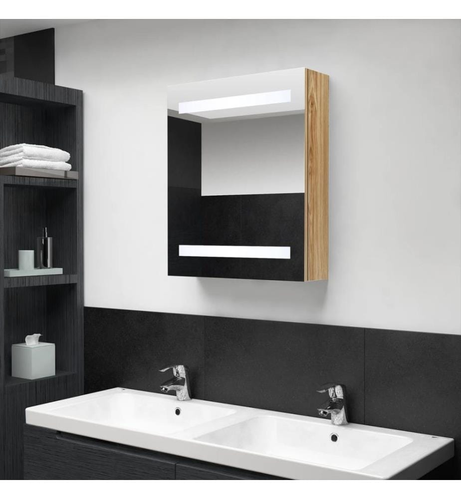Armoire de salle de bain à miroir LED chêne 50x14x60 cm