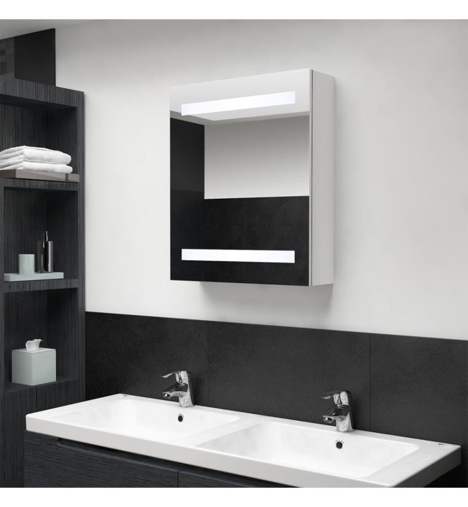 Armoire de salle de bain à miroir LED blanc brillant 50x14x60cm