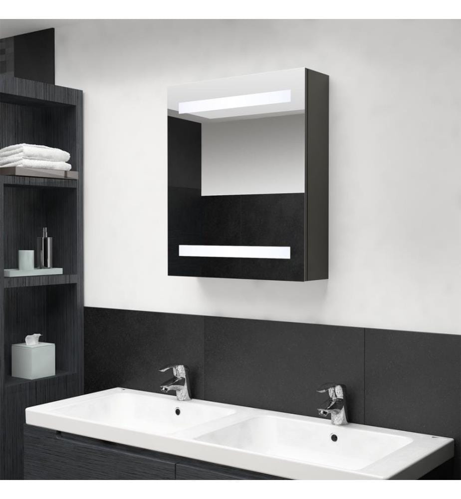 Armoire de salle de bain à miroir LED anthracite 50x14x60 cm