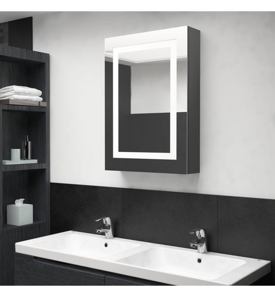 Armoire de salle de bain à miroir LED gris brillant 50x13x70 cm