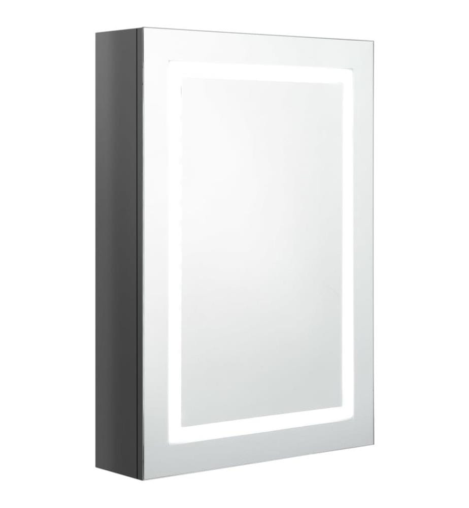 Armoire de salle de bain à miroir LED gris brillant 50x13x70 cm