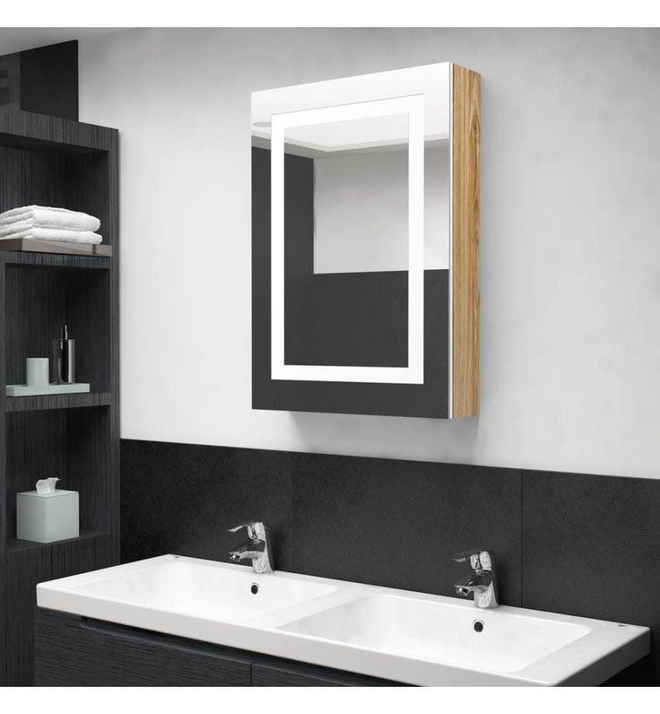 Armoire de salle de bain à miroir LED blanc et chêne 50x13x70cm