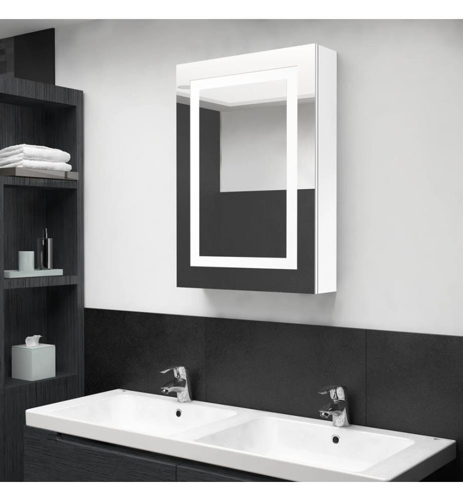 Armoire de salle de bain à miroir LED Blanc brillant 50x13x70cm