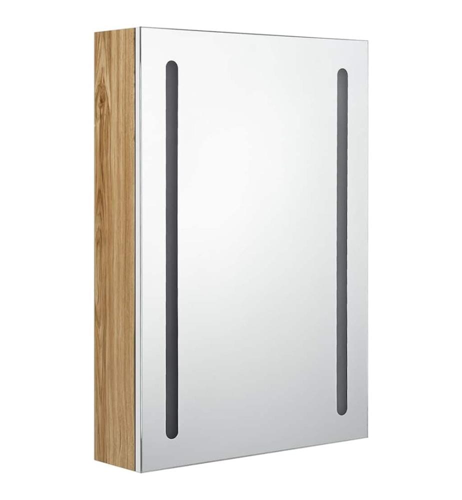Armoire de salle de bain à miroir LED blanc et chêne 50x13x70cm