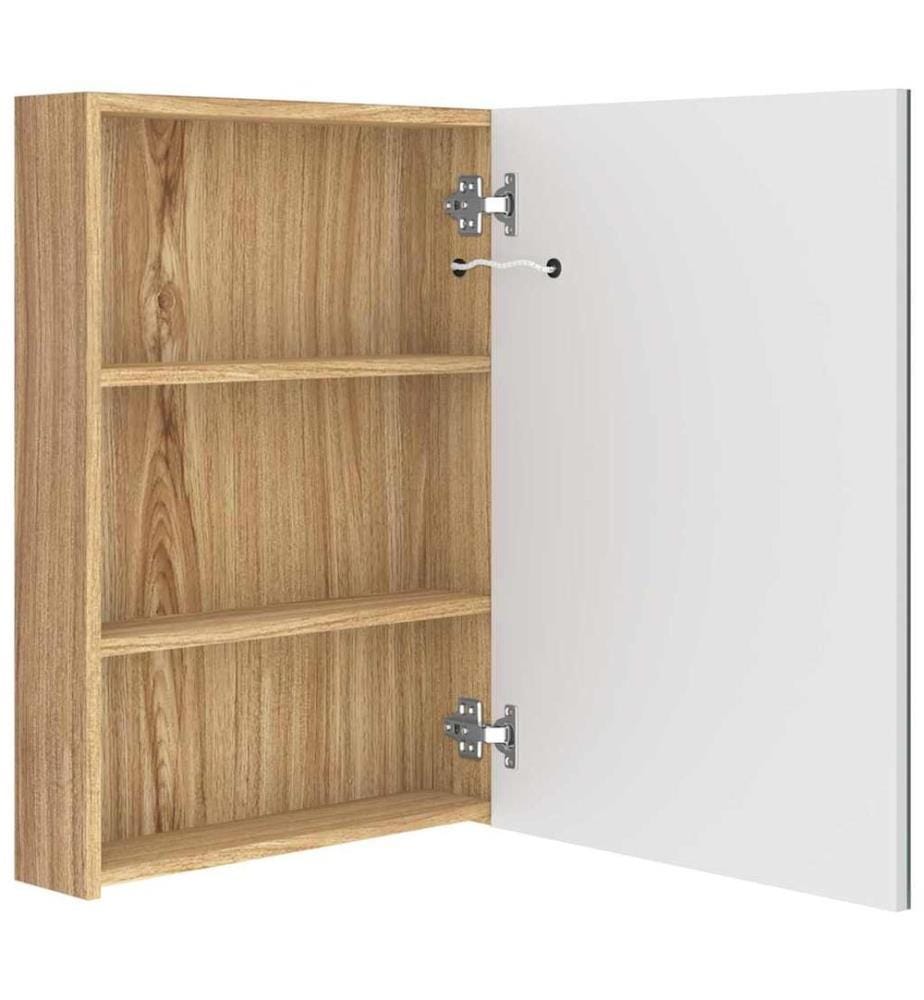 Armoire de salle de bain à miroir LED blanc et chêne 50x13x70cm