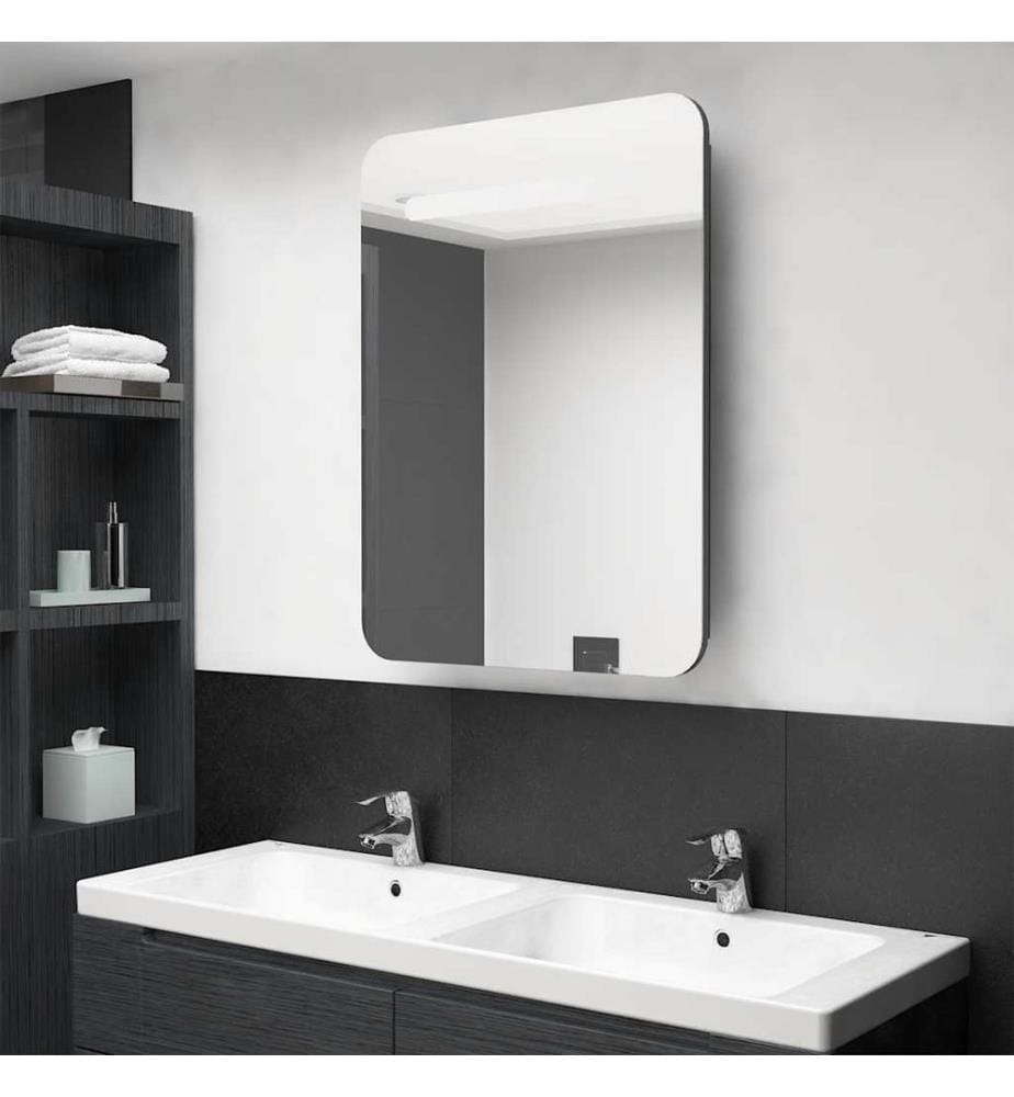 LED-Bad-Spiegelschrank Glänzendes Grau 60x11x80 cm