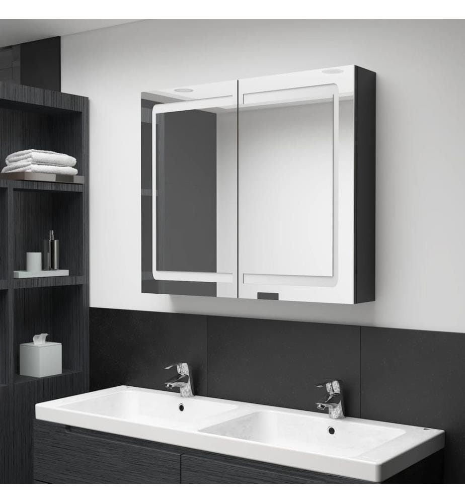 LED-Spiegelschrank fürs Bad Glänzend Schwarz 80x12x68 cm