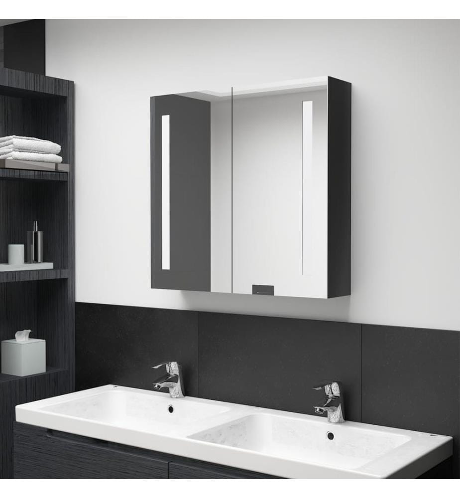 LED-Spiegelschrank fürs Bad Glänzend Schwarz 62x14x60 cm