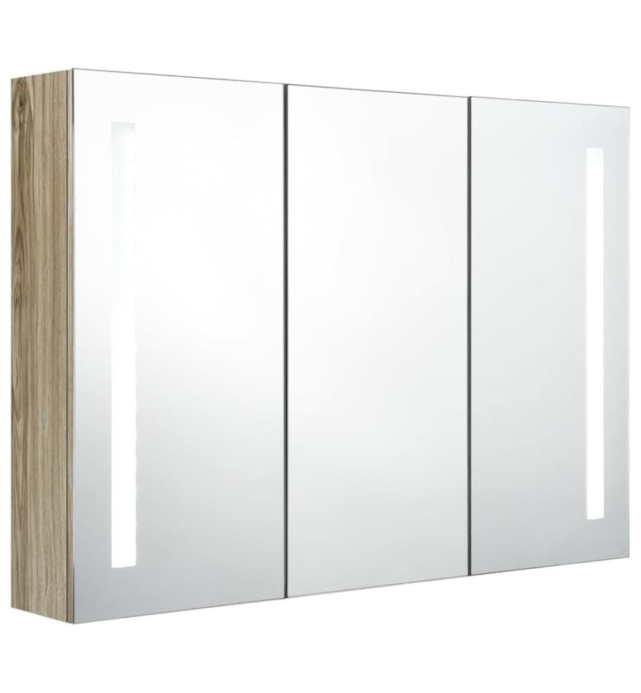 Armoire de salle de bain à miroir LED 89x14x62 cm chêne