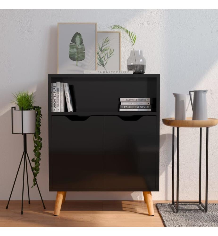 Buffet noir brillant 60x30x72 cm bois d'ingénierie